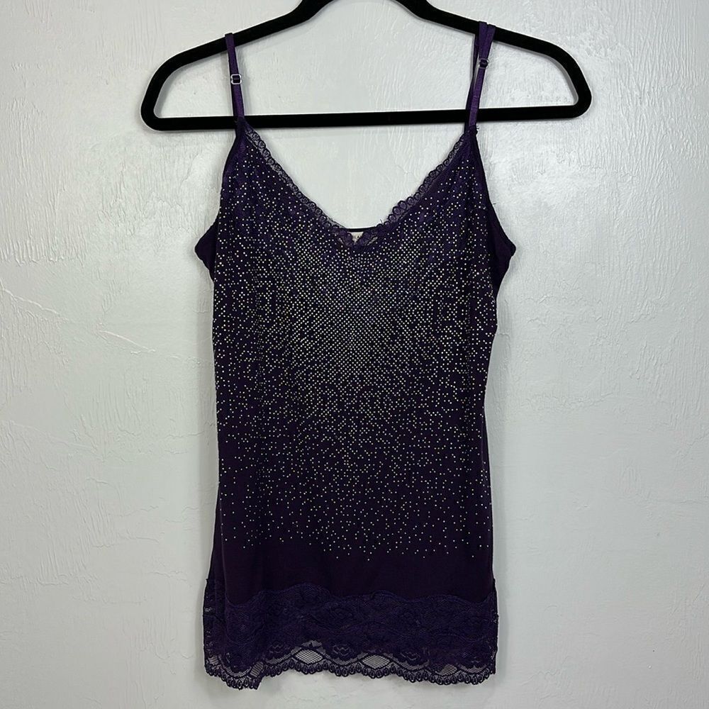 ViColo Northland Spaghetti Straps Lace Trim V-neck Cami Top In Purple Size M/L
